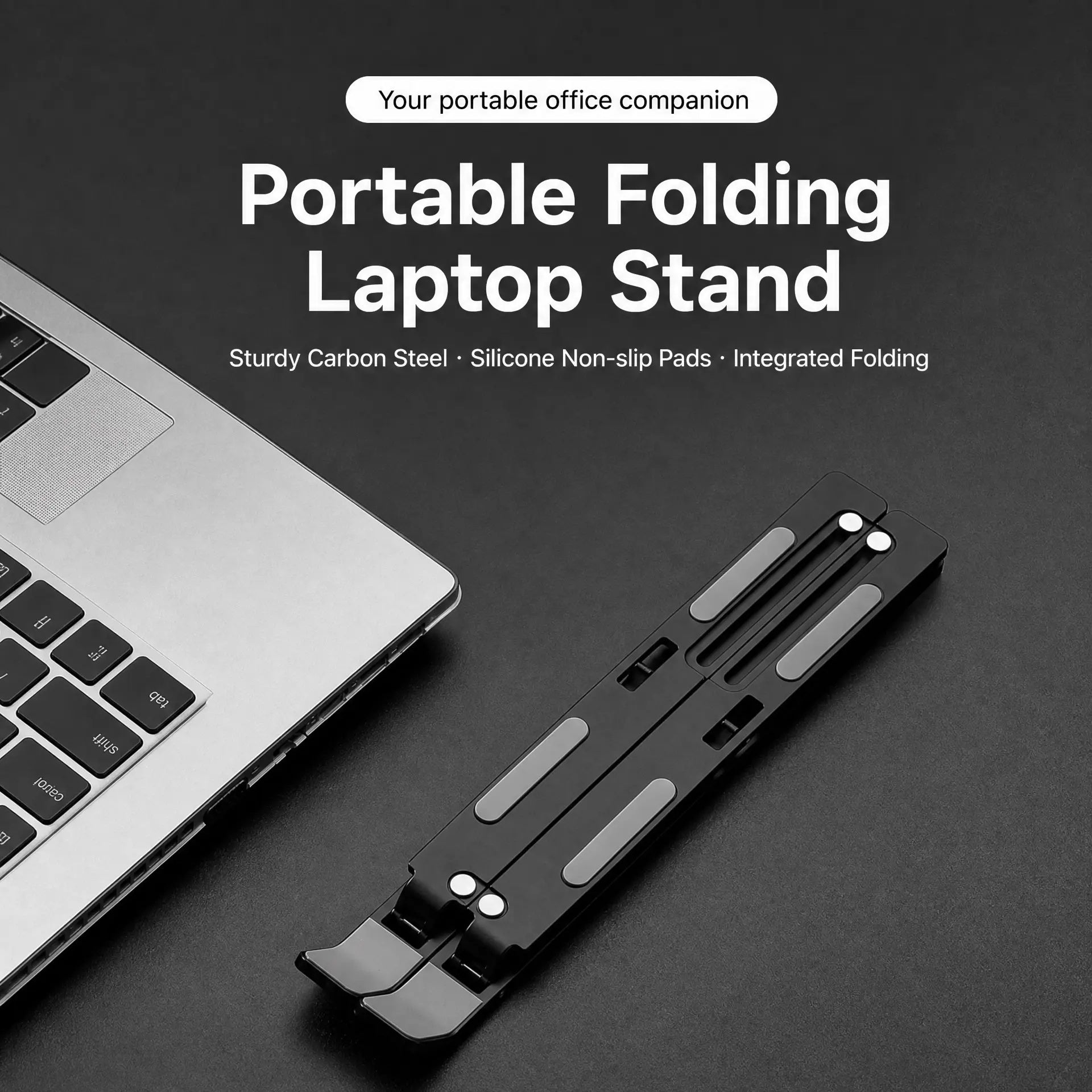 Portable Carbon Steel Laptop Stand - Ergonomic Foldable Desk Riser for 16-inch Laptops