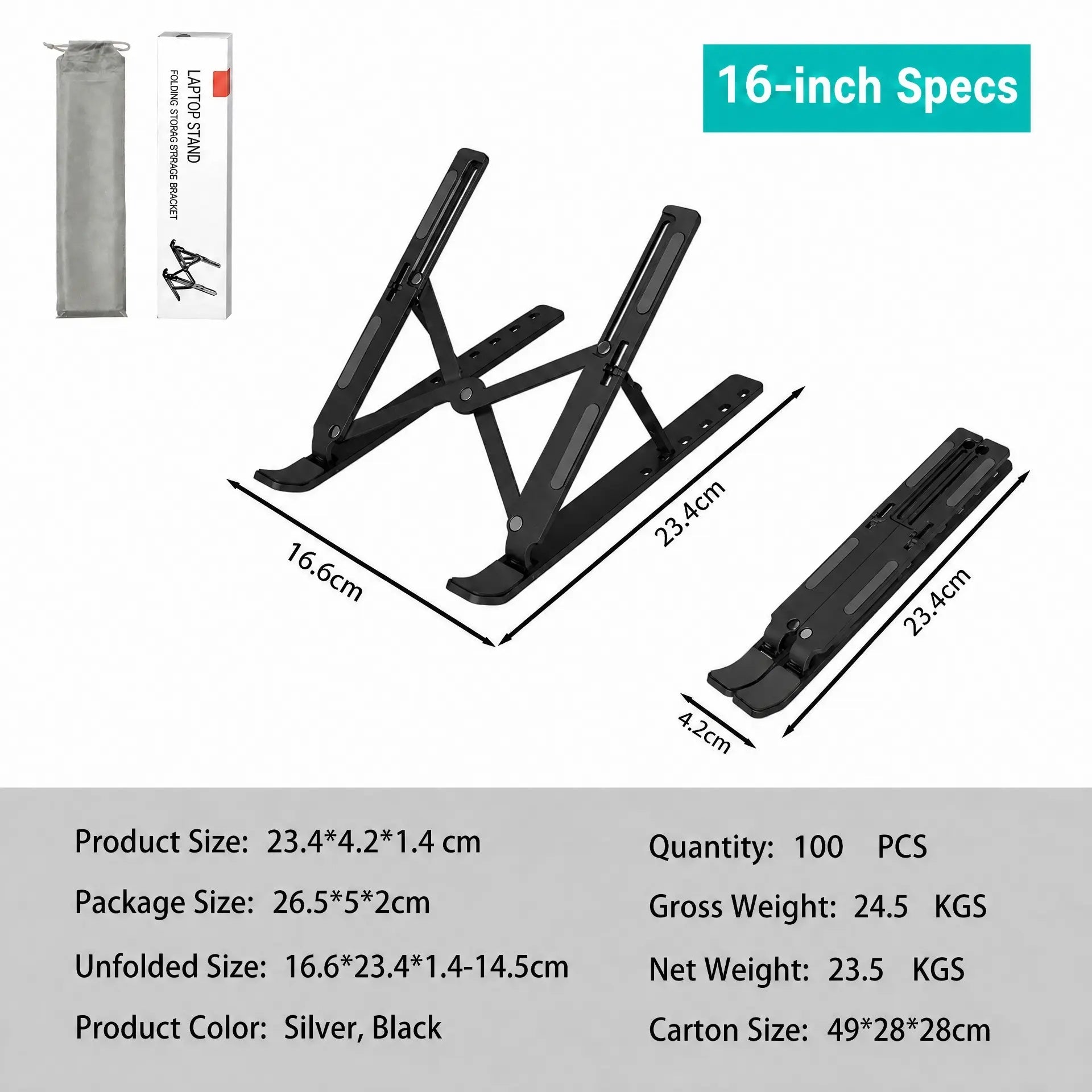 Portable Carbon Steel Laptop Stand - Ergonomic Foldable Desk Riser for 16-inch Laptops