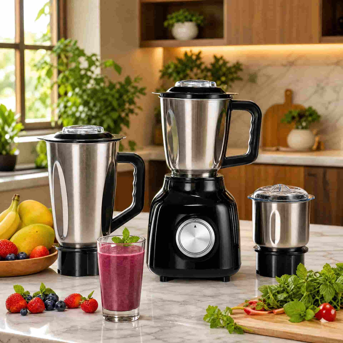 750W 3-in-1 multifunctional blender set with stainless steel jar