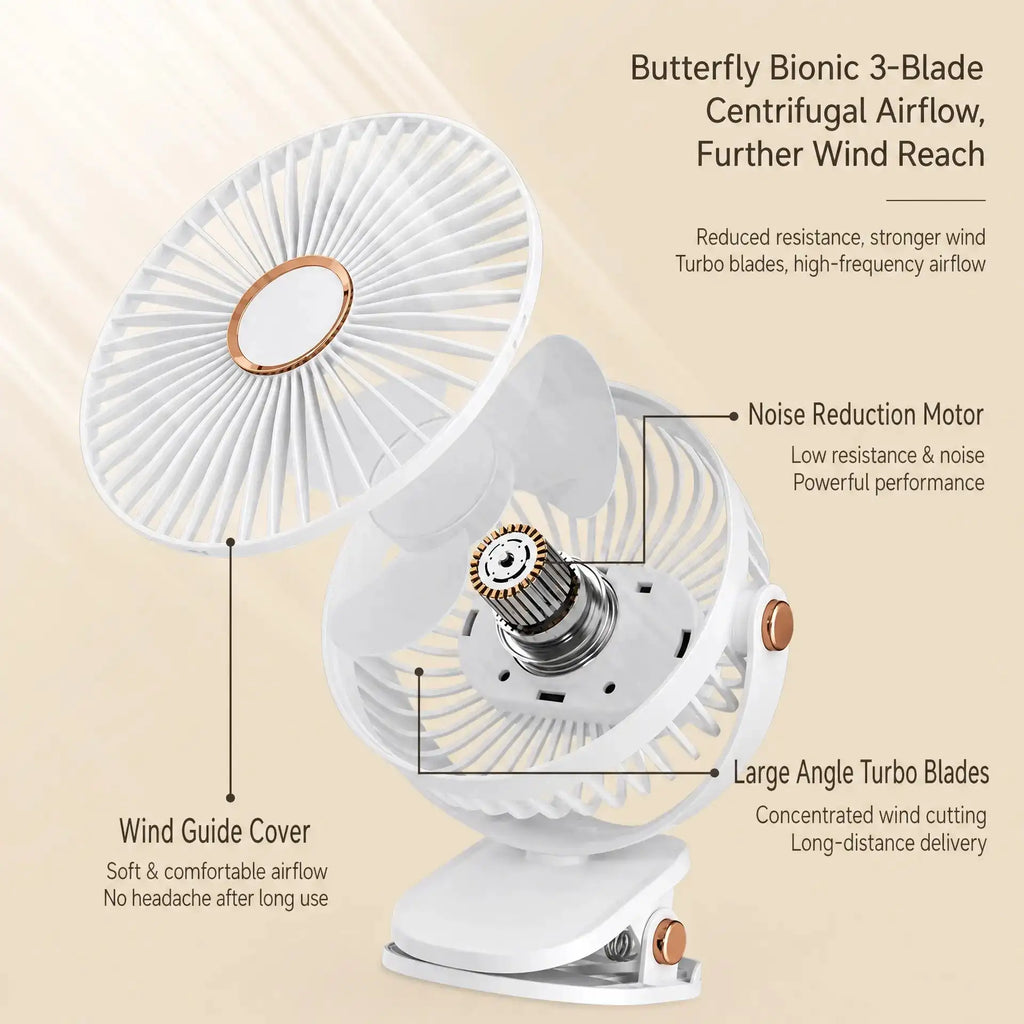 Rechargeable clip-on desktop fan with ambient night light - product image 2