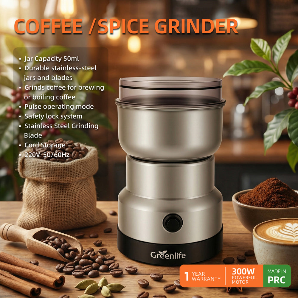 Greenlife Electric Coffee & Spice Grinder 300W | Stainless Steel Blender for Coffee, Nuts, Herbs & Spices