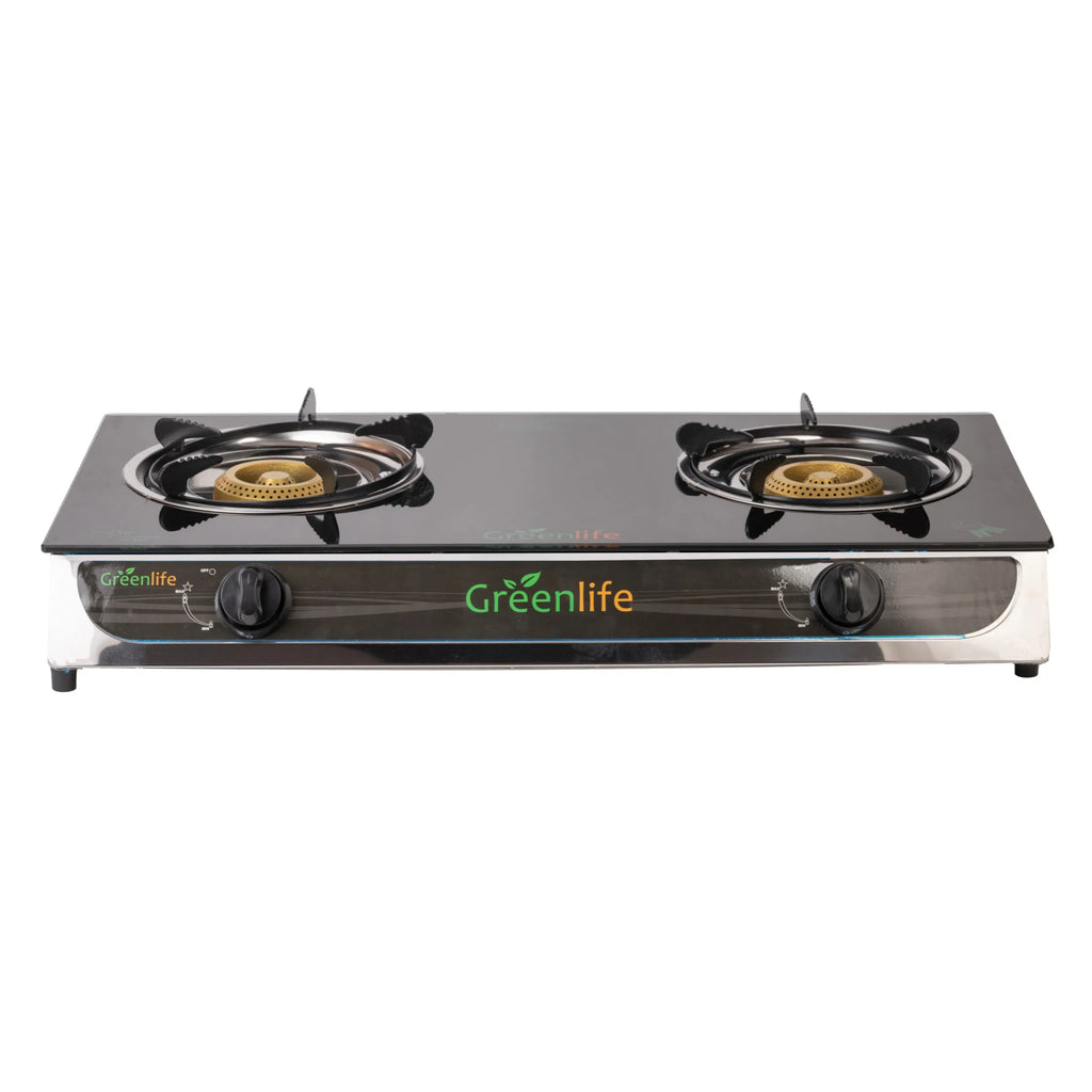 Greenlife DUO Glasstop Double Burner Safe Gas Cooker Efficient stove Easy Cooking Instant Ignition Explosion Resistant