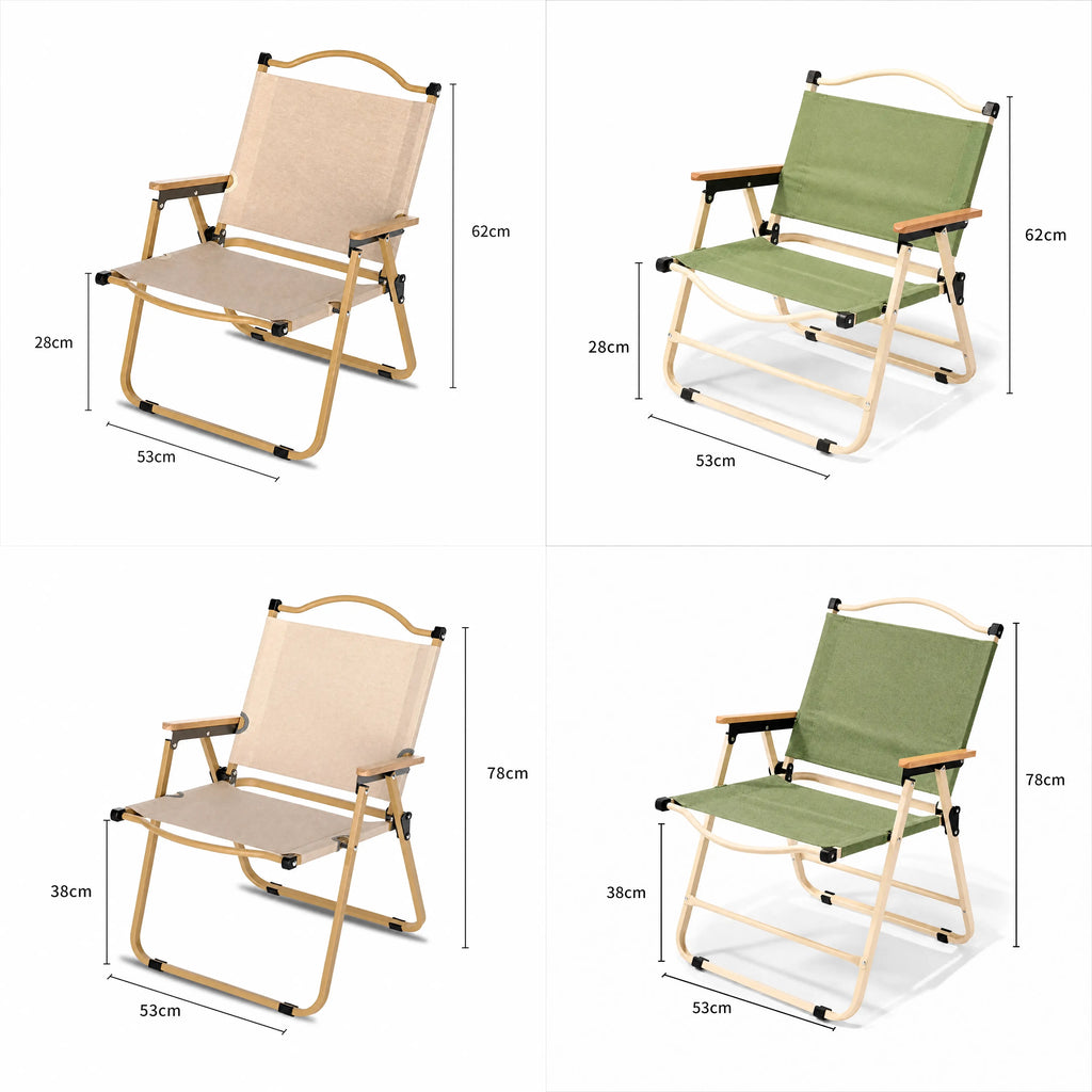Wood Grain Folding Camping Chair with Beech Wood Armrest, Portable & No Assembly Outdoor Chair