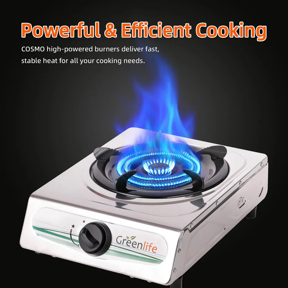 Greenlife Stainless Steel Single Burner high-power Cosmo Burner Auto ignition LPG gas stove Easy cleaning gas cooker