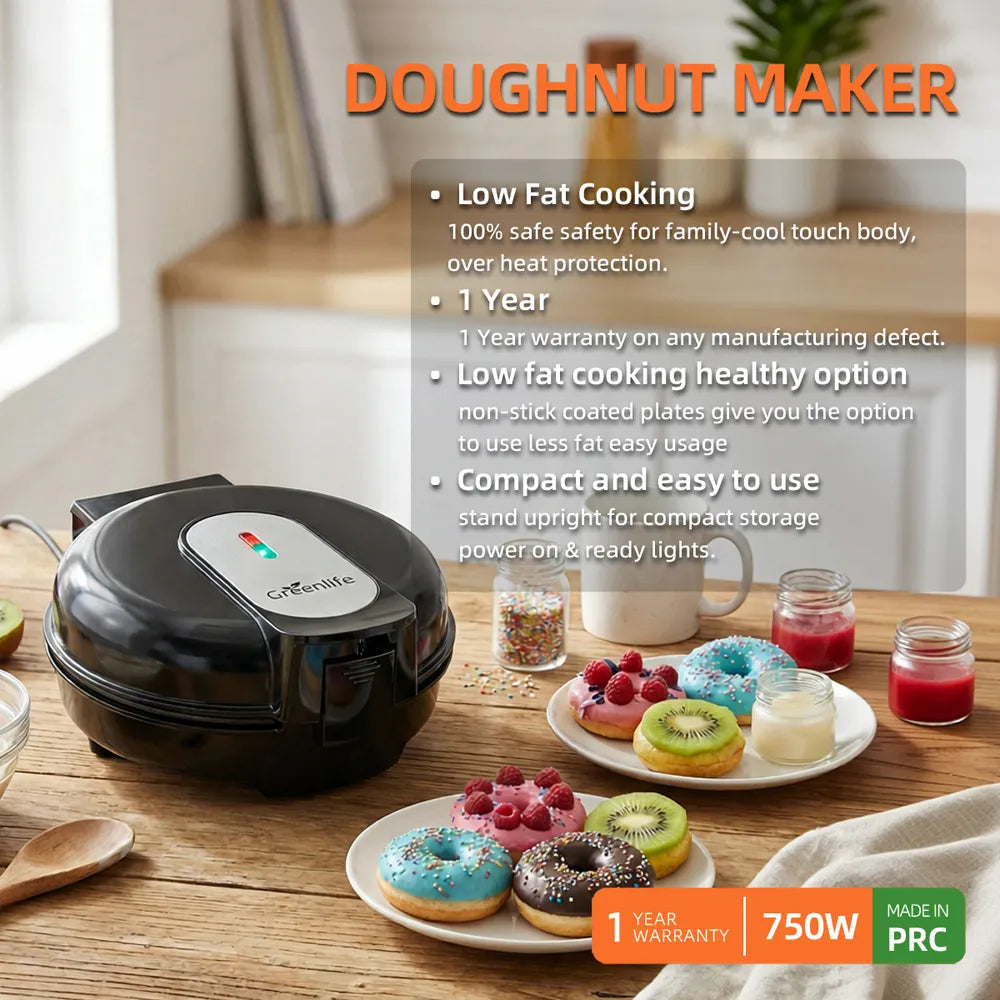 Greenlife Doughnut Maker Durable Aluminium Sandwich Plates Non-Stick Coating Oil Free Heat Resistant Low fat
