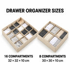 Beige foldable drawer organizer with compartments for clothes