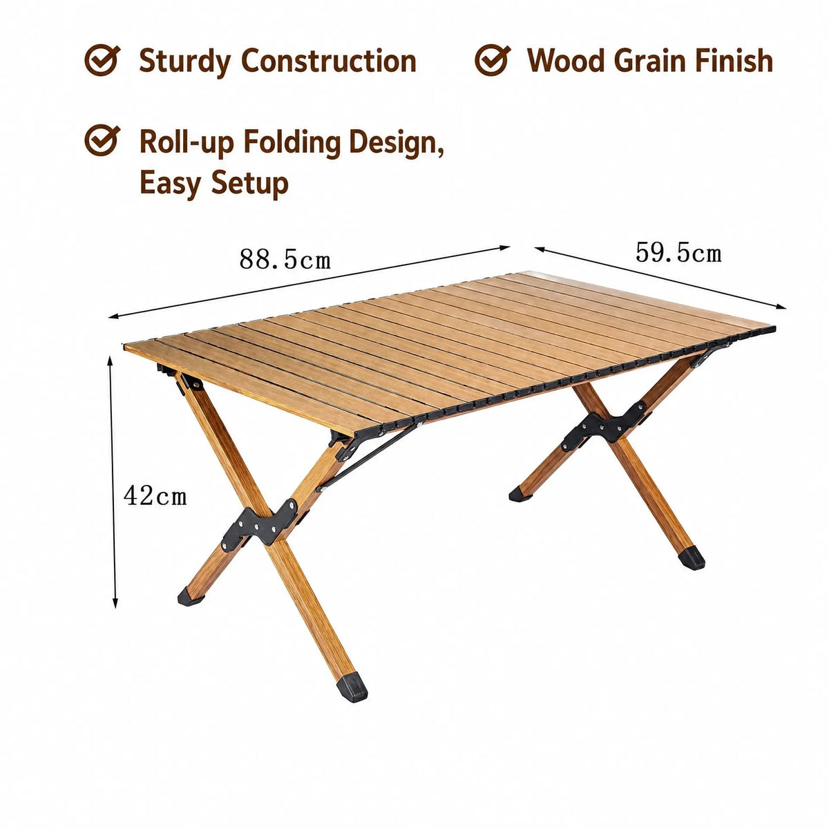 Portable foldable camping table with roll-up aluminum top - product image 2