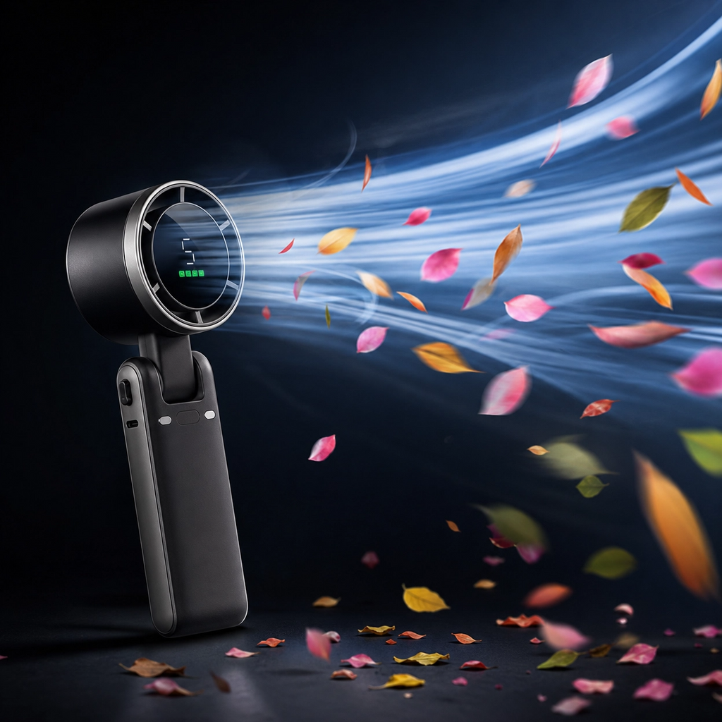 Foldable Handheld Fan, 1200mAh USB Rechargeable Personal Fan, 5W Portable Mini Fan with Digital Display for Indoor & Outdoor Use