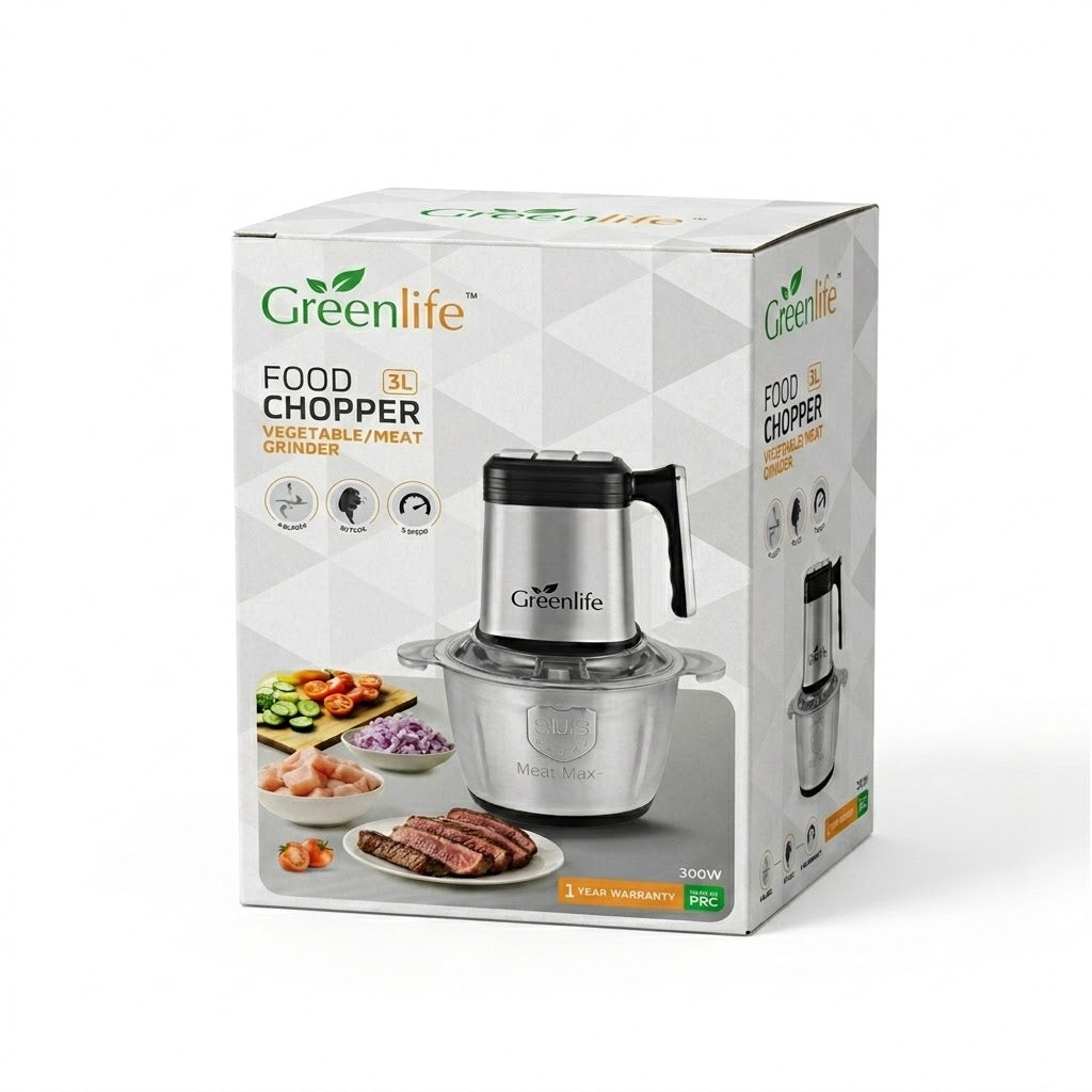 Greenlife 3L Stainless Steel Electric Food Chopper | Vegetable & Meat Grinder GLFC-300W