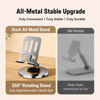 All-Metal 360° Rotating Phone & Tablet Stand - Heavy Duty Foldable Desktop Holder, Adjustable Multi-Angle Stand for iPhone & iPad