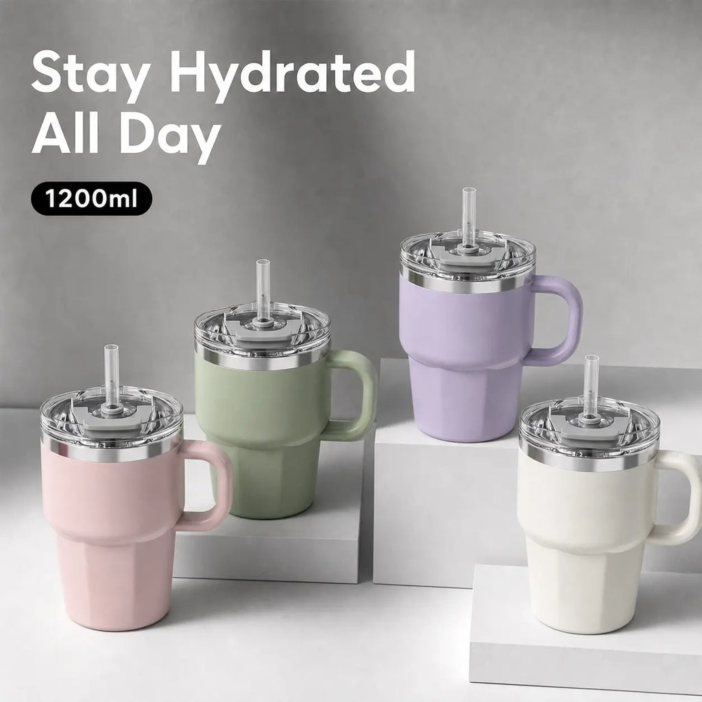 Solo Sip 40oz & 12oz Stainless Steel Insulated Tumbler with Handle, Straw & Lid - Dual Drinking Modes Hot & Cold Travel Mug