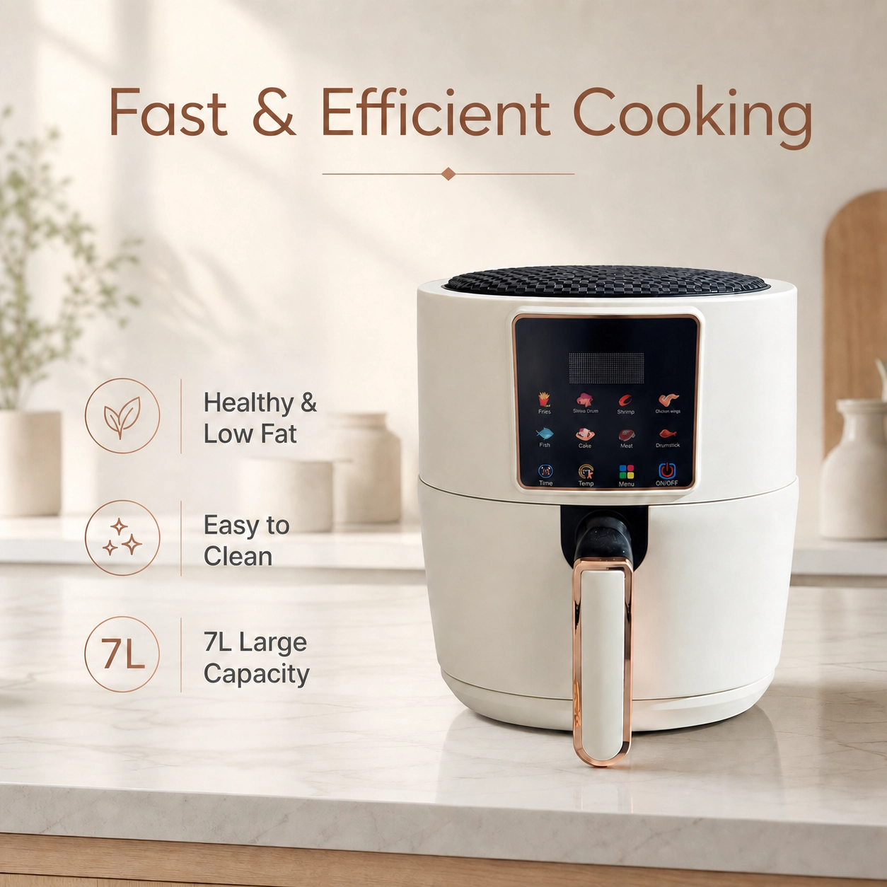7L Large Capacity digital touch Air Fryer 220V – Oil Free with Non-Stick Basket | Multi-Function Baking, Roasting & Grilling