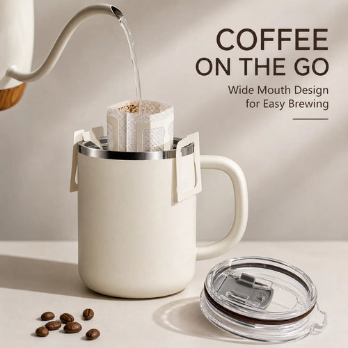 450ml Stainless Steel Insulated Coffee Mug with Handle & Lid - Double-Wall Vacuum Travel Cup for Hot & Cold Drinks