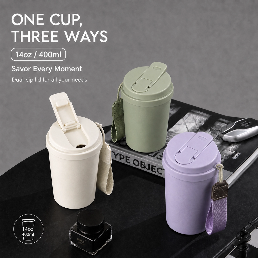 14oz Dual Sip 304 Stainless Steel Insulated Tumbler – 4 Pastel Colors (White, Green, Purple, Pink)