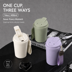 14oz Dual Sip 304 Stainless Steel Insulated Tumbler – 4 Pastel Colors (White, Green, Purple, Pink)