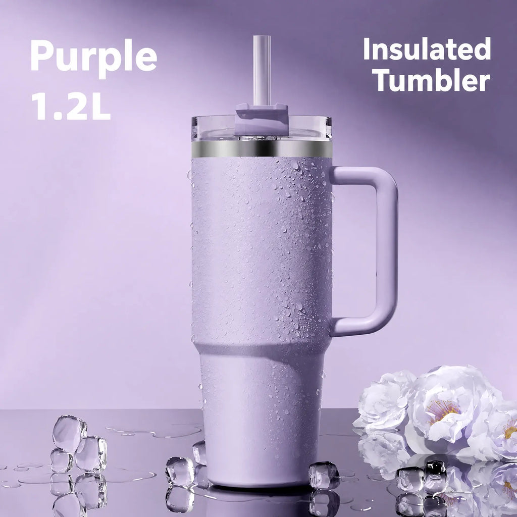 40oz (1200ml) Insulated Stainless Steel Tumbler with Handle – Leak-Proof, Triple-Wall Vacuum Travel Mug for Hot & Cold Drinks, Car Cup Holder Friendly, Sweat-Proof, BPA-Free