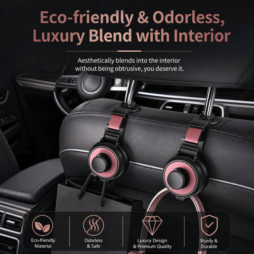 2-in-1 Car Headrest Hook & Cup Holder - Universal Back Seat Organizer, Phone Mount, and Bag Hanger
