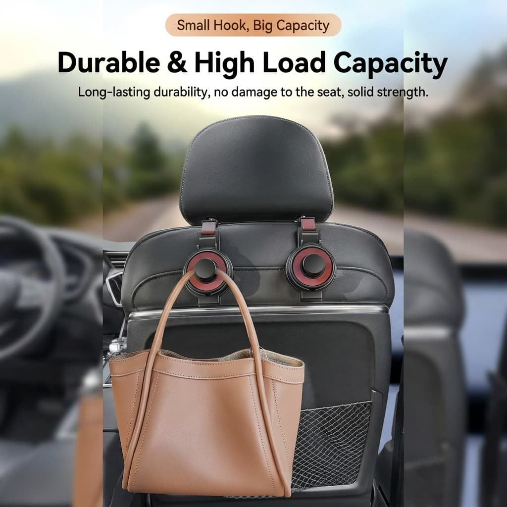 2-in-1 Car Headrest Hook & Cup Holder - Universal Back Seat Organizer, Phone Mount, and Bag Hanger