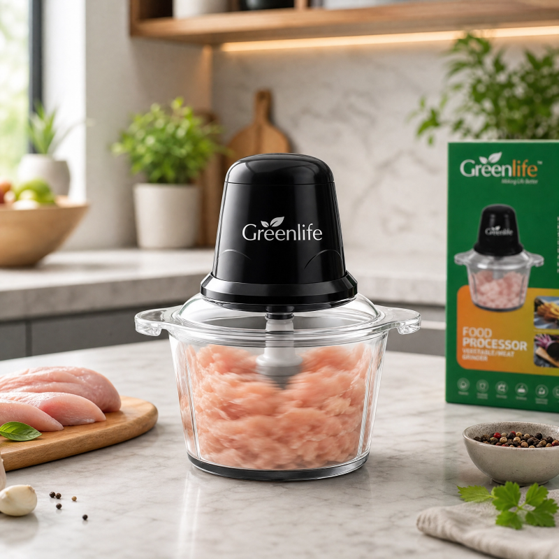 Greenlife 2L Electric Food Processor | Vegetable & Meat Grinder glass bowl