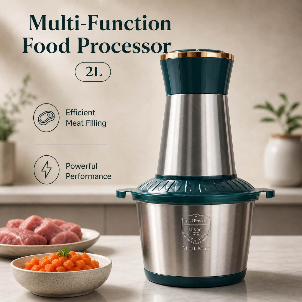 2L Stainless Steel Food Processor | 300W Electric Meat Grinder & Vegetable Chopper
