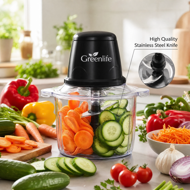 Greenlife 2L Electric Food Processor | Vegetable & Meat Grinder glass bowl