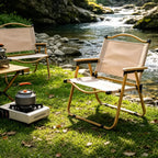 Wood Grain Folding Camping Chair with Beech Wood Armrest, Portable & No Assembly Outdoor Chair