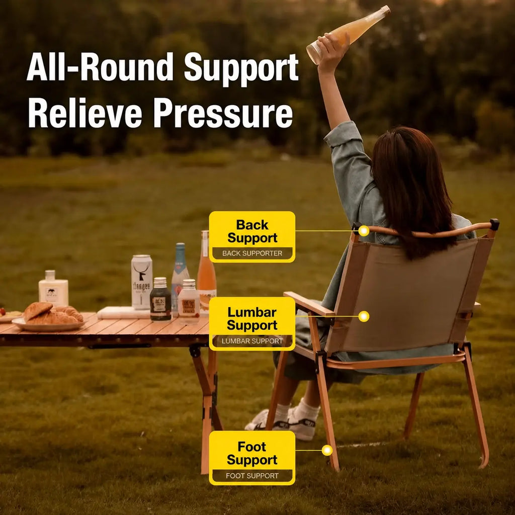 Wood Grain Folding Camping Chair with Beech Wood Armrest, Portable & No Assembly Outdoor Chair