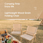 Wood Grain Folding Camping Chair with Beech Wood Armrest, Portable & No Assembly Outdoor Chair