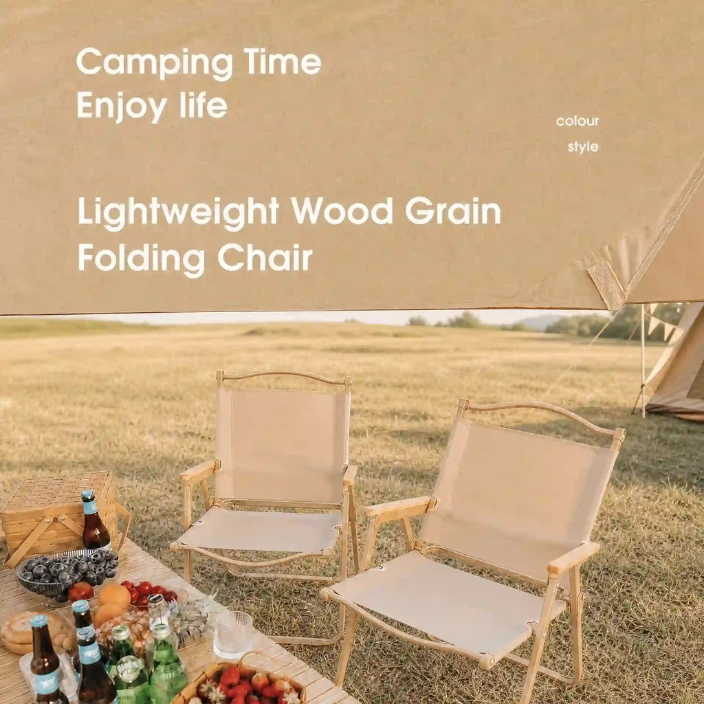 Wood grain folding camping chair with beech wood armrests - product image 2