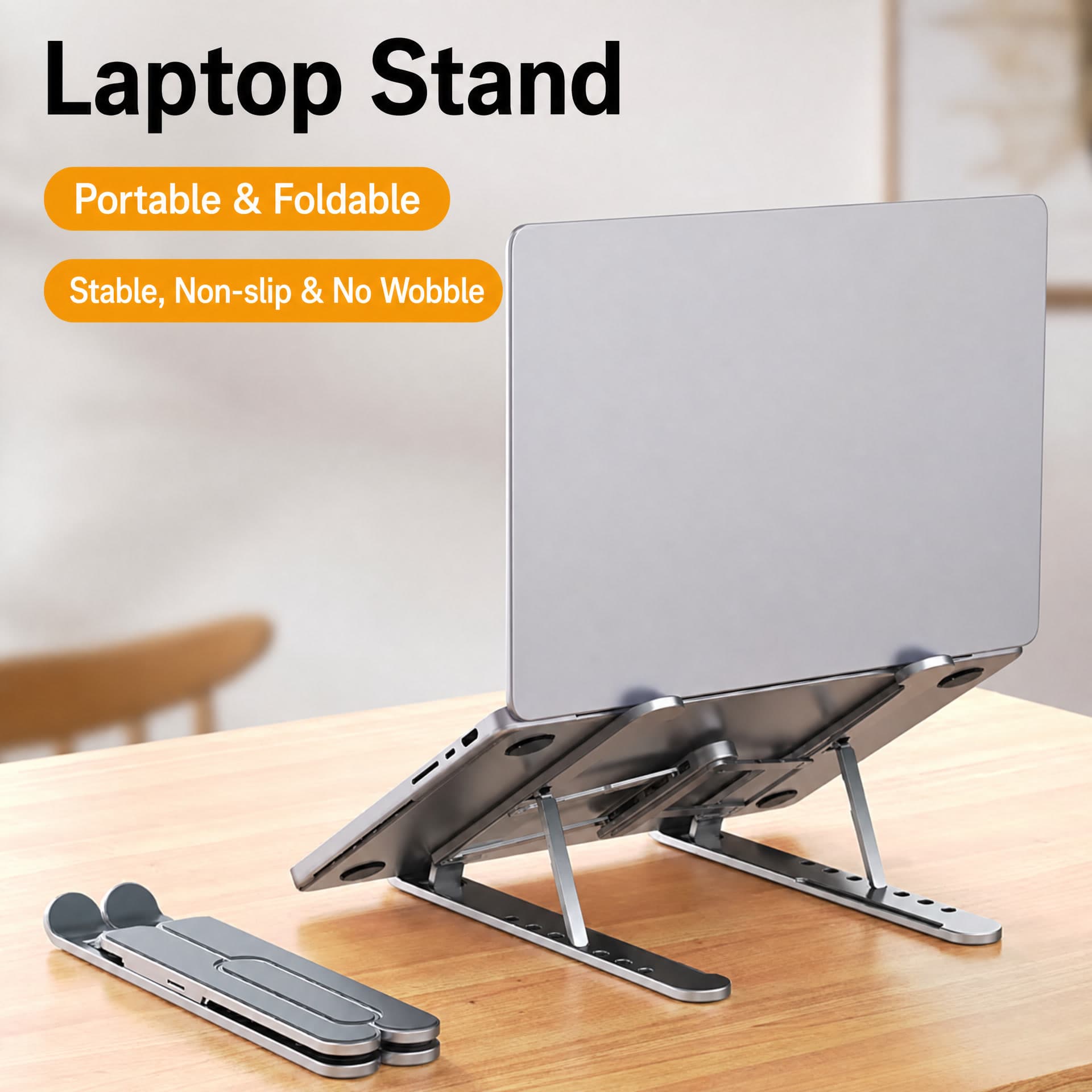 Portable Carbon Steel Laptop Stand - Ergonomic Foldable Desk Riser for 16-inch Laptops