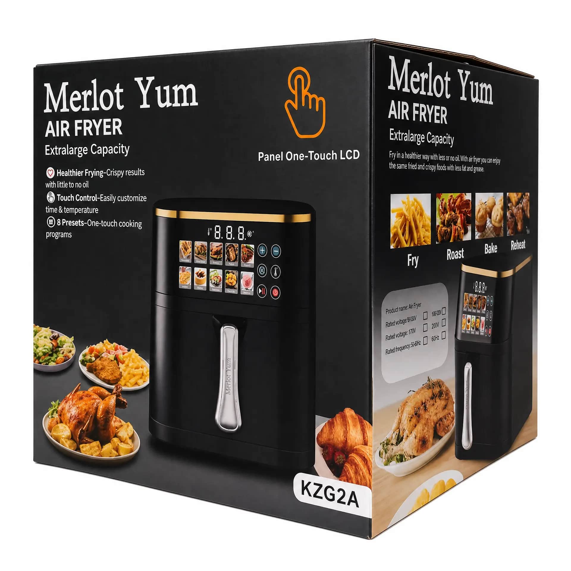 Merlot Yum 10L Large Capacity Visual Air Fryer with 12 Preset Menus & Touch Control