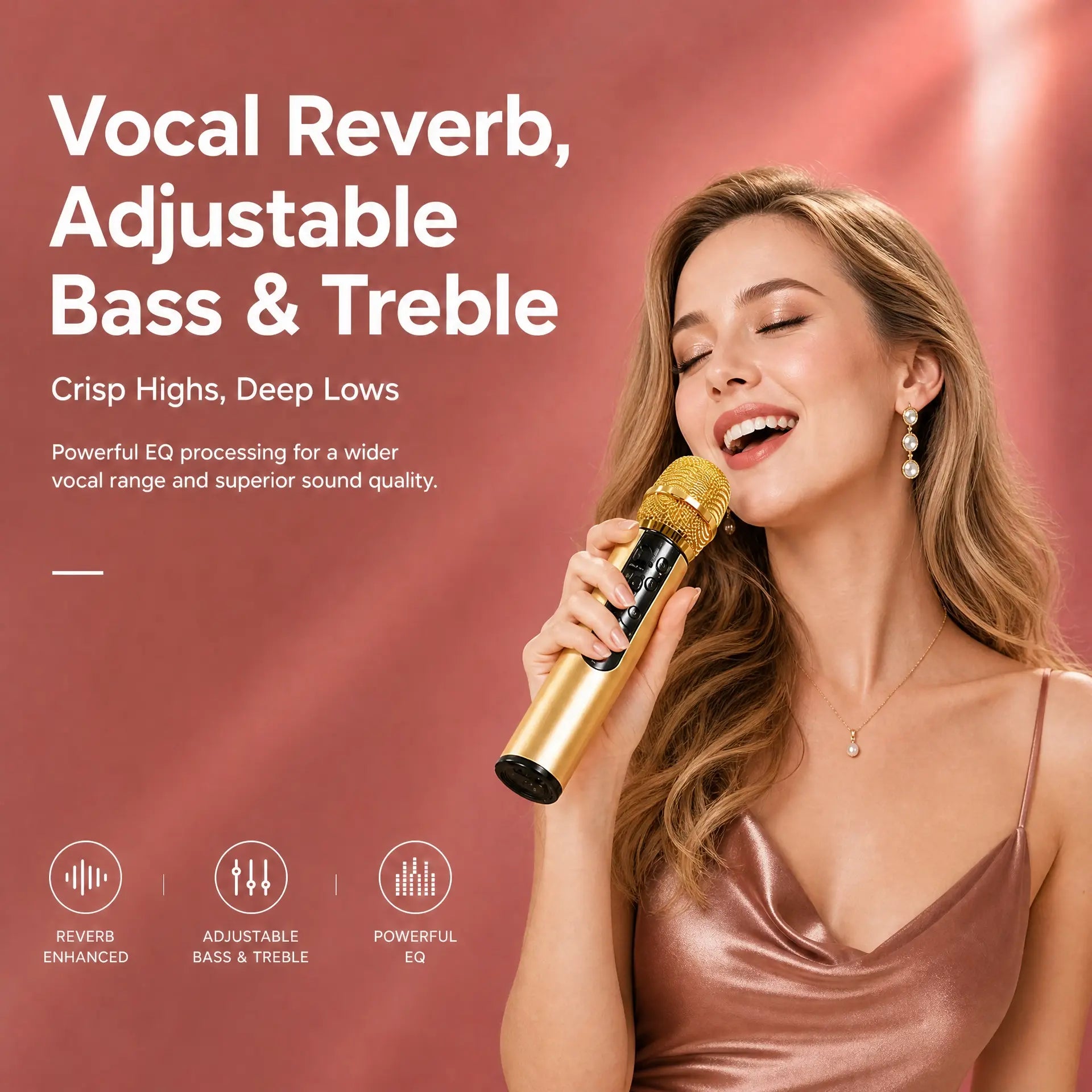 Wireless Bluetooth Karaoke Microphone with Built-in Dual Speakers, Portable Handheld Mic for Live Streaming, Singing & Recording