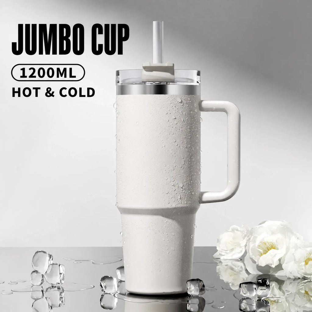 40oz (1200ml) Insulated Stainless Steel Tumbler with Handle – Leak-Proof, Triple-Wall Vacuum Travel Mug for Hot & Cold Drinks, Car Cup Holder Friendly, Sweat-Proof, BPA-Free