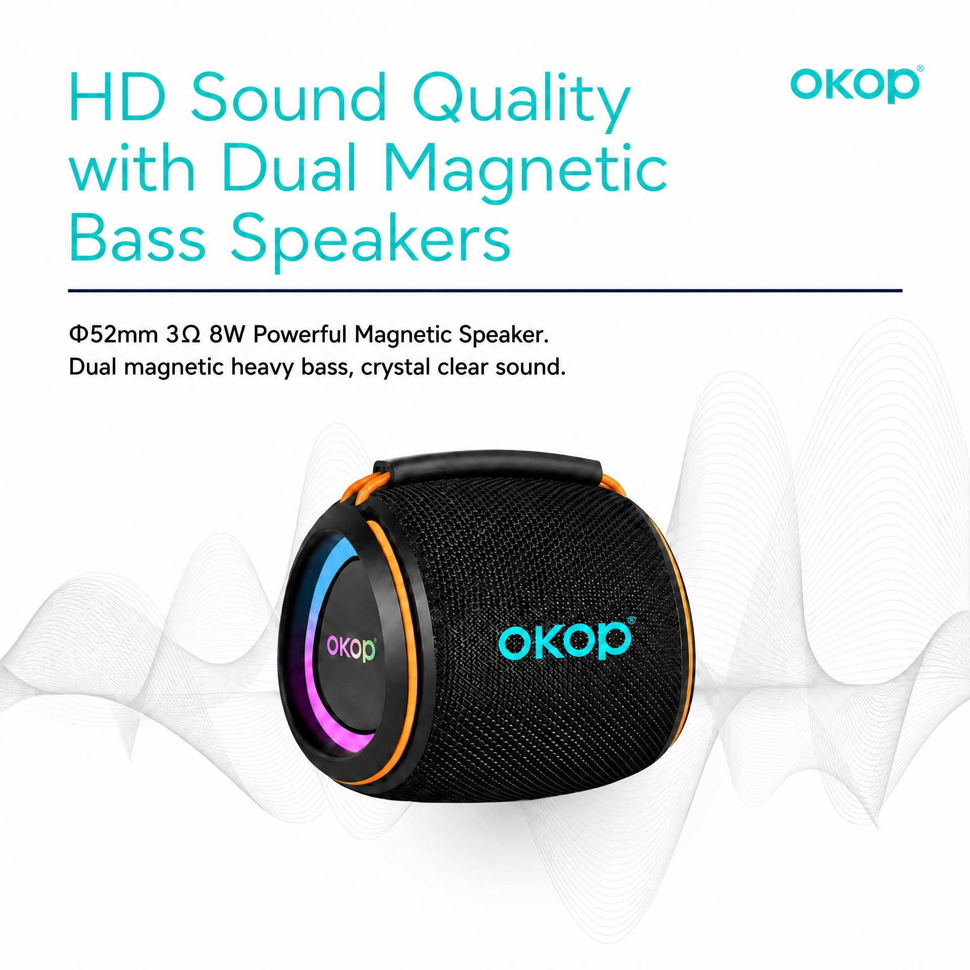 OKOP KP-808 Portable RGB Bluetooth Speaker with Heavy Bass & Long Battery Life
