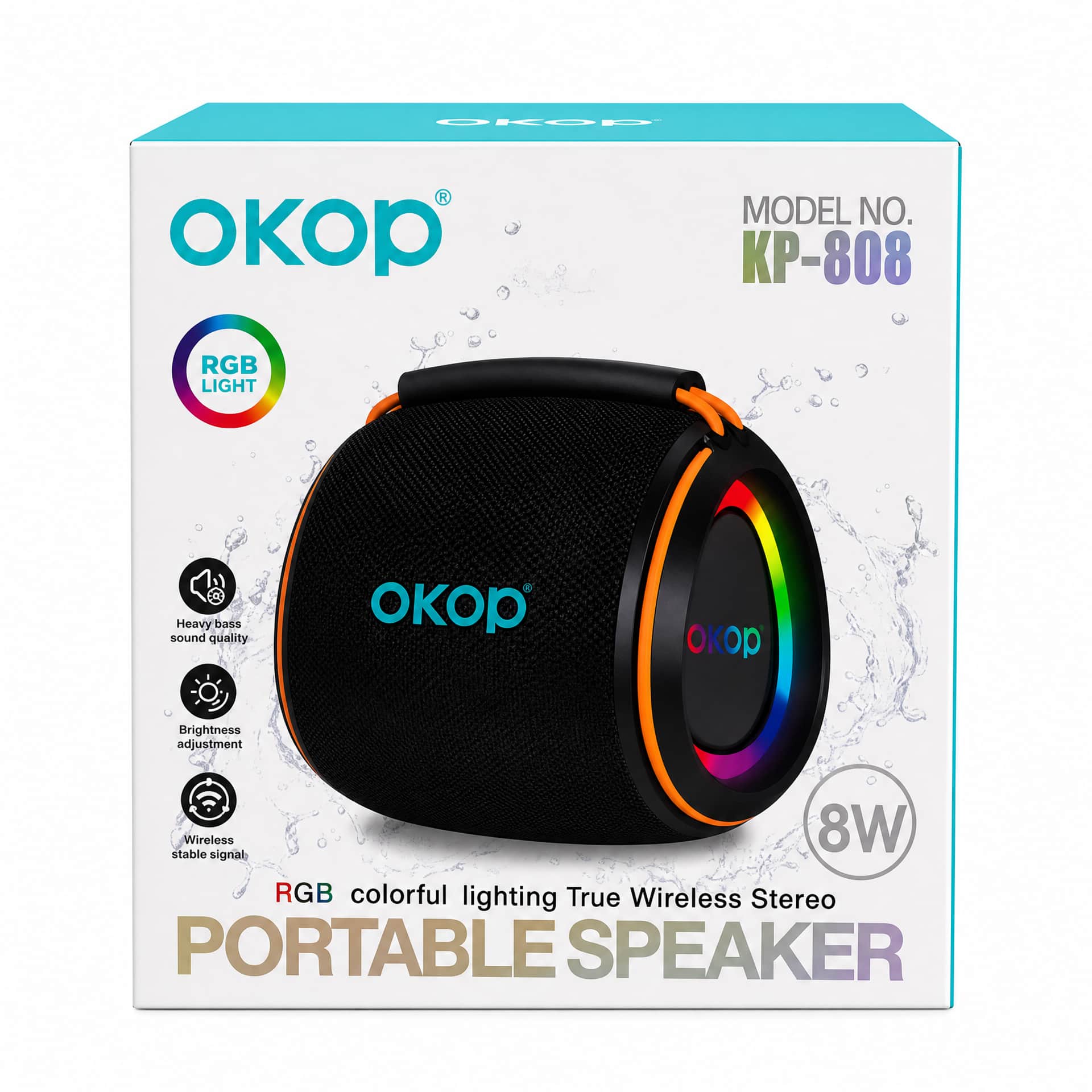 OKOP KP-808 Portable RGB Bluetooth Speaker with Heavy Bass & Long Battery Life