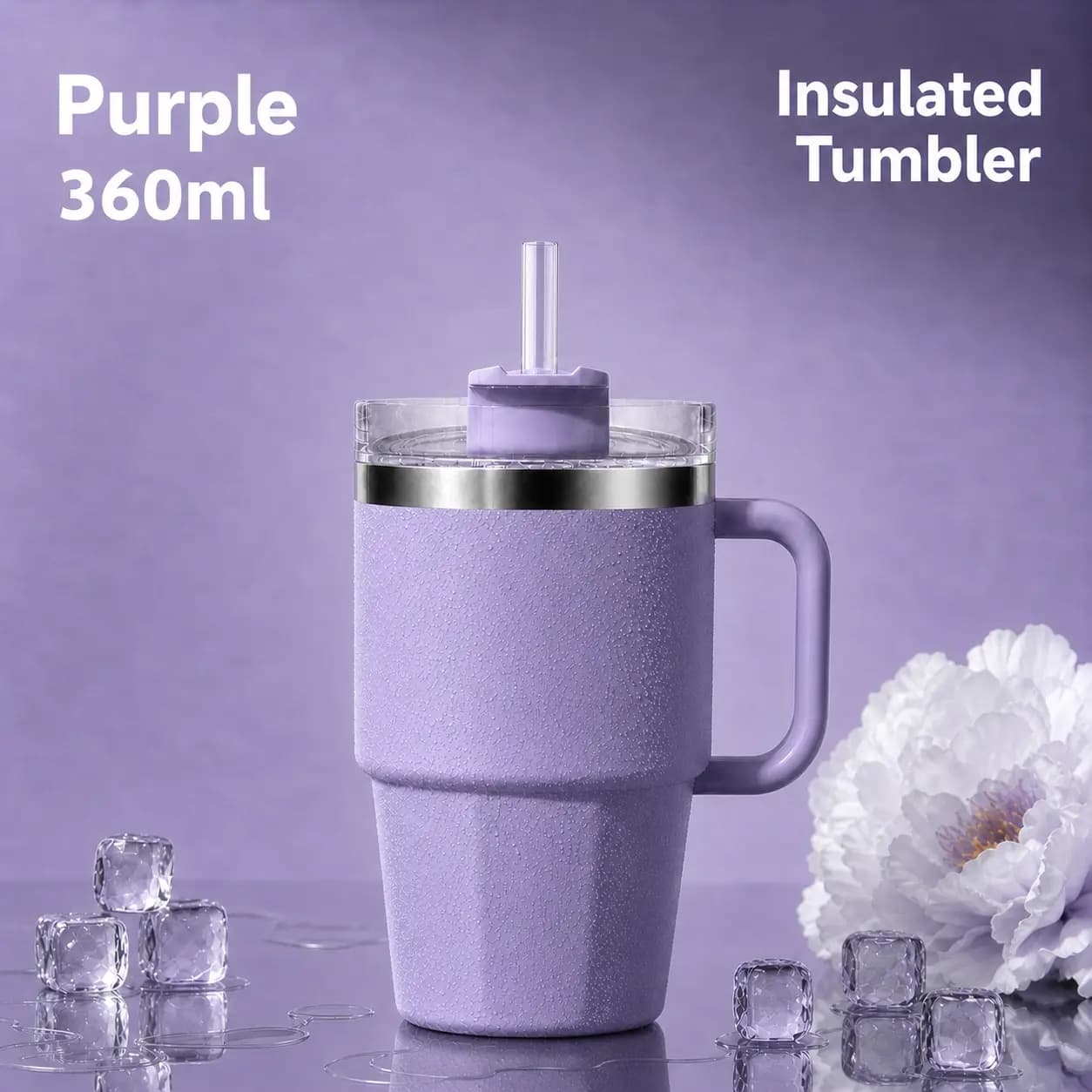 Solo Sip 360ml Stainless Steel Insulated Tumbler with Handle, stainless steel Straw - Dual Drinking Modes Hot & Cold Travel Mug