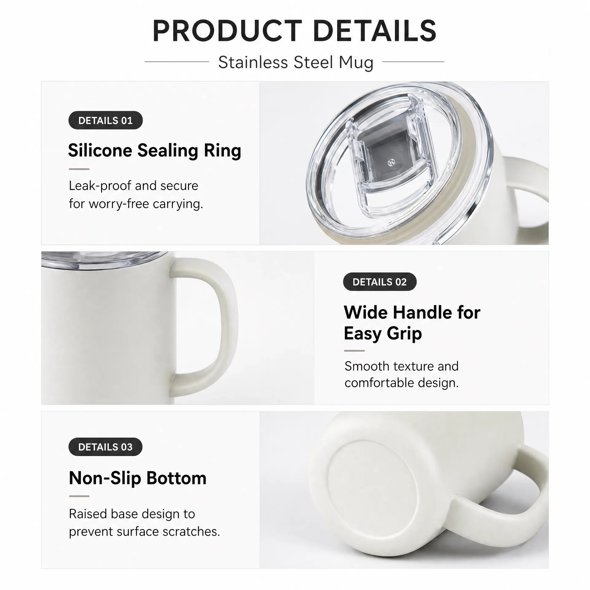 450ml Stainless Steel Insulated Coffee Mug with Handle & Lid - Double-Wall Vacuum Travel Cup for Hot & Cold Drinks