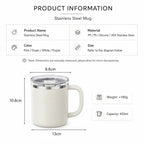 450ml Stainless Steel Insulated Coffee Mug with Handle & Lid - Double-Wall Vacuum Travel Cup for Hot & Cold Drinks