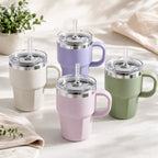 Solo Sip 40oz & 12oz Stainless Steel Insulated Tumbler with Handle, Straw & Lid - Dual Drinking Modes Hot & Cold Travel Mug