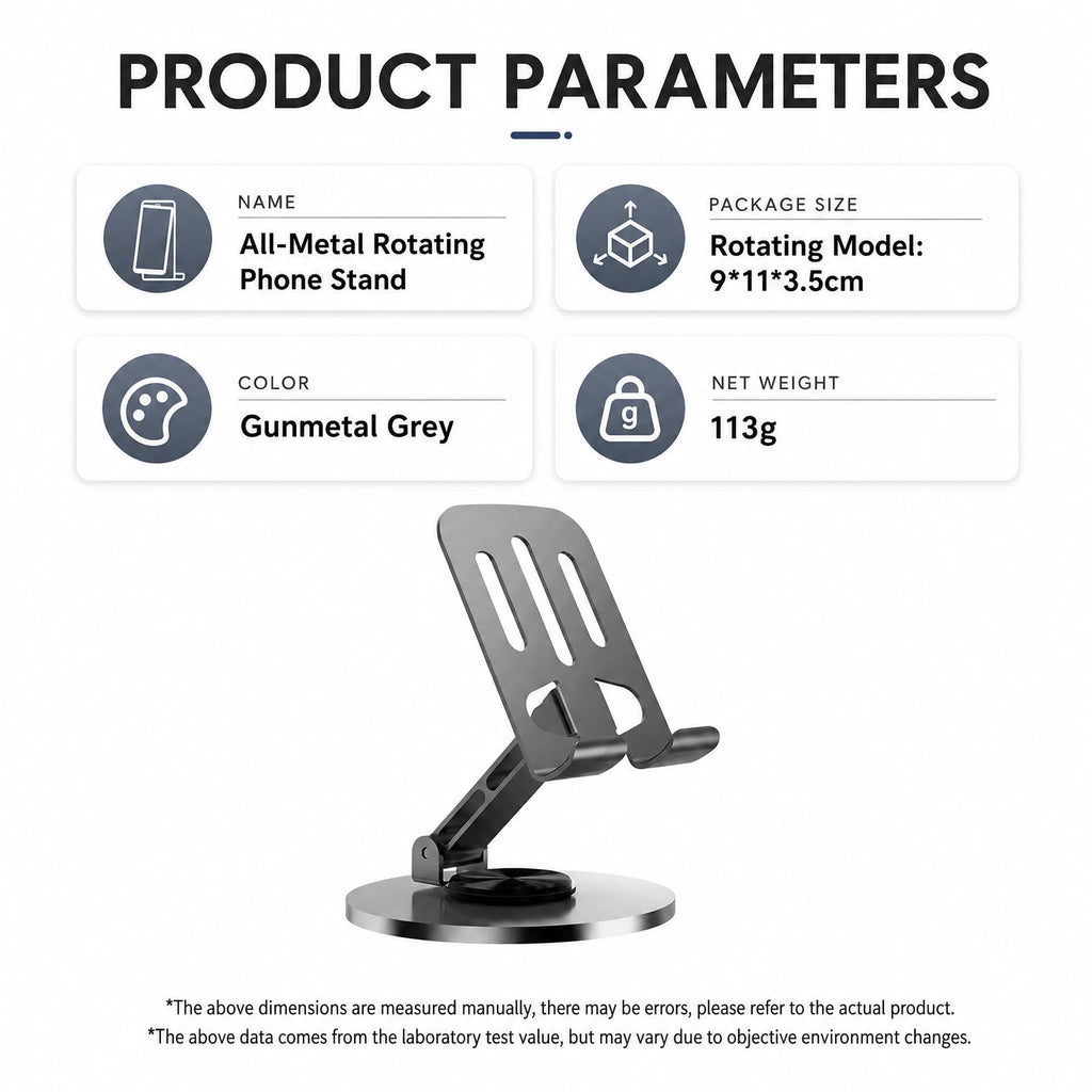 All-Metal 360° Rotating Phone & Tablet Stand - Heavy Duty Foldable Desktop Holder, Adjustable Multi-Angle Stand for iPhone & iPad
