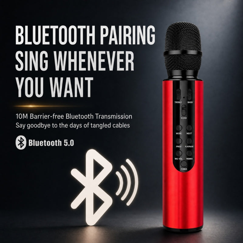Wireless Bluetooth Karaoke Microphone with Built-in Dual Speakers, Portable Handheld Mic for Live Streaming, Singing & Recording