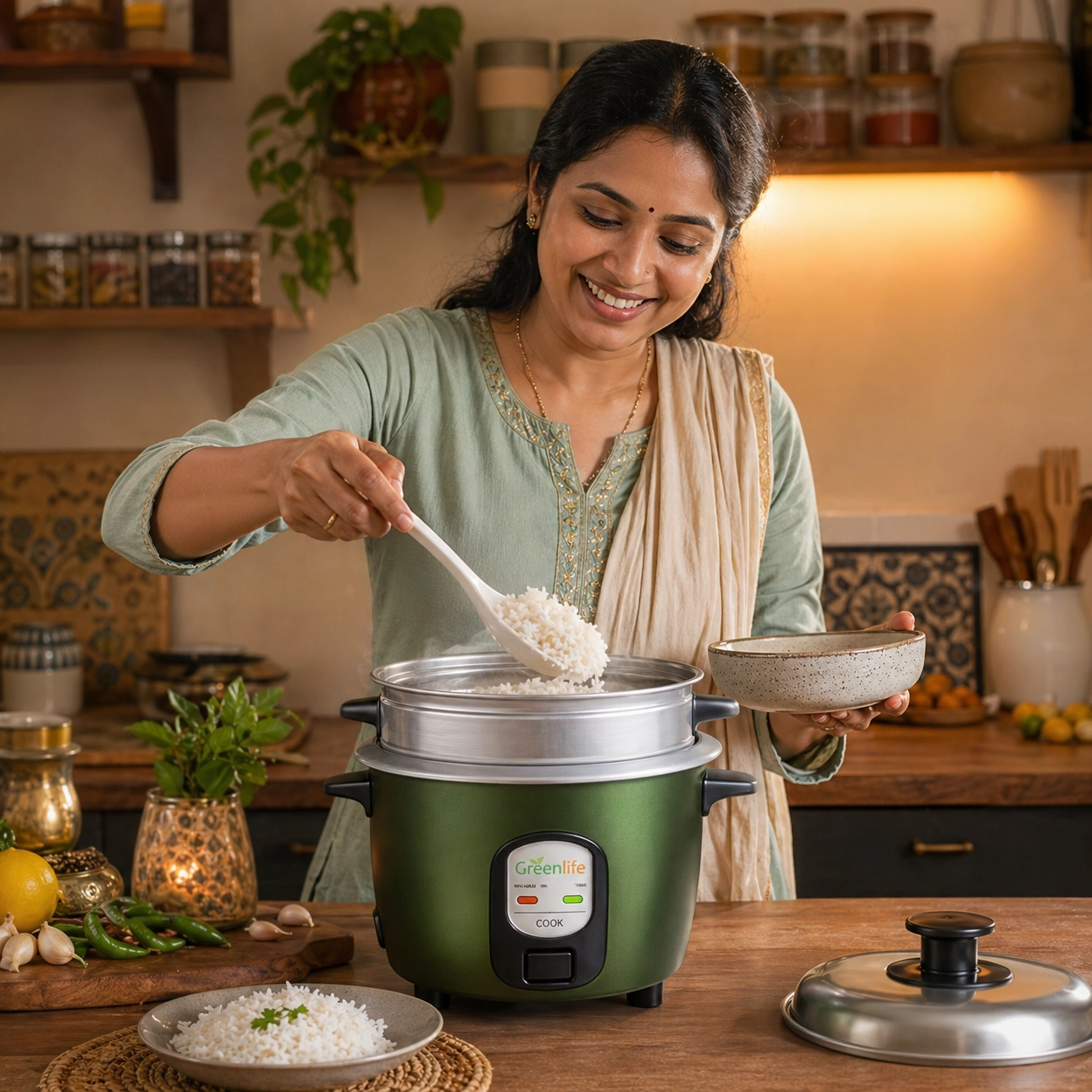 GreenLife 1.0L Automatic Electric Cooker - Compact 400W Rice Cooker with Keep-Warm Mode & Triple Safety System (5-Cup Capacity)