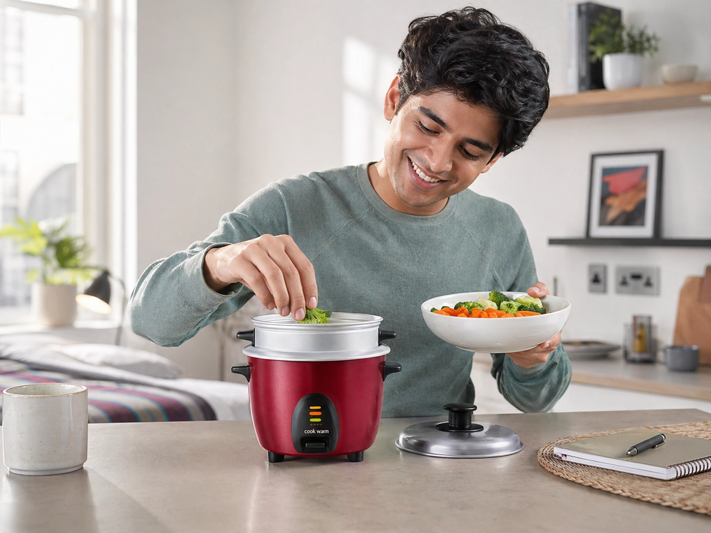 GreenLife 0.6L Mini Electric Rice Cooker – Automatic Cooking, Quick & Convenient, Perfect for Small Meals