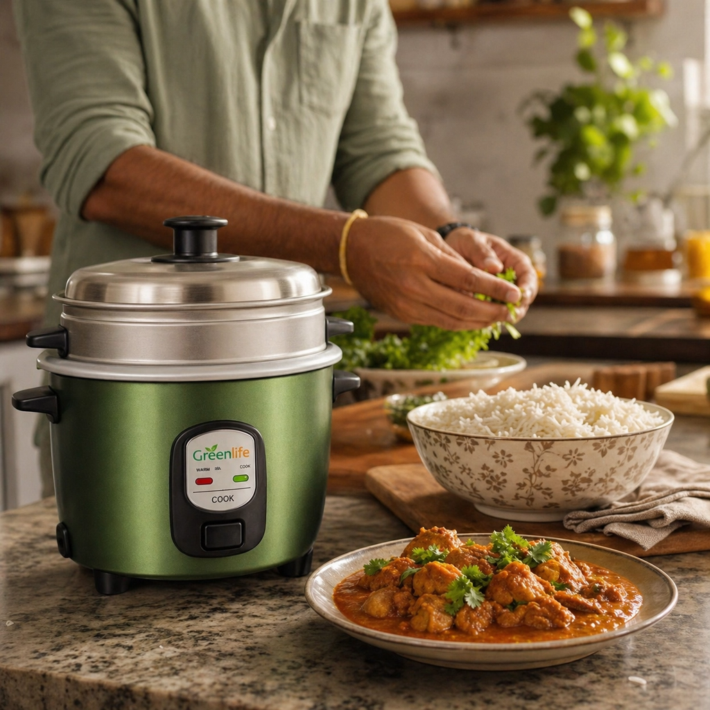 GreenLife 1.0L Automatic Electric Cooker - Compact 400W Rice Cooker with Keep-Warm Mode & Triple Safety System (5-Cup Capacity)