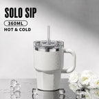 Solo Sip 360ml Stainless Steel Insulated Tumbler with Handle, stainless steel Straw - Dual Drinking Modes Hot & Cold Travel Mug
