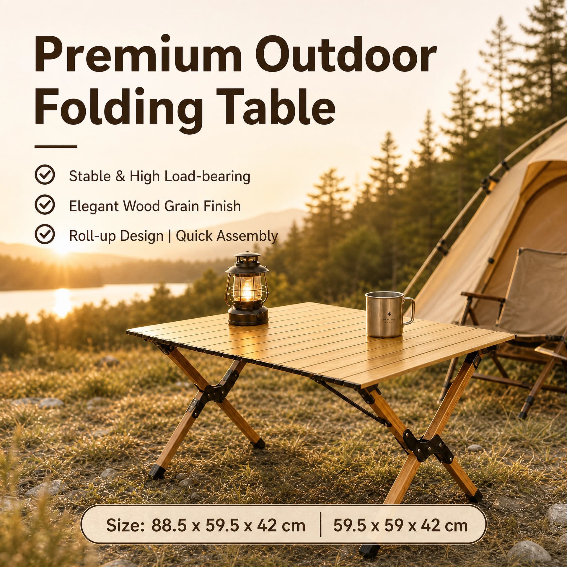 Portable Foldable Camping Table with Roll-Up Aluminum Top, Lightweight Outdoor Picnic Table for Camping, BBQ, Hiking & Beach-Large