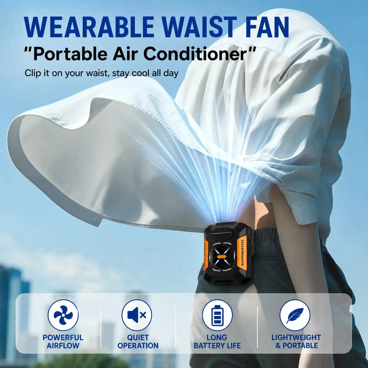 Outdoor waist-mounted portable fan with emergency power bank - product image 2