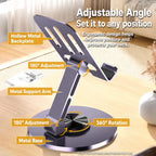 All-Metal 360° Rotating Phone & Tablet Stand - Heavy Duty Foldable Desktop Holder, Adjustable Multi-Angle Stand for iPhone & iPad