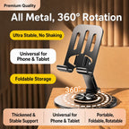 All-Metal 360° Rotating Phone & Tablet Stand - Heavy Duty Foldable Desktop Holder, Adjustable Multi-Angle Stand for iPhone & iPad