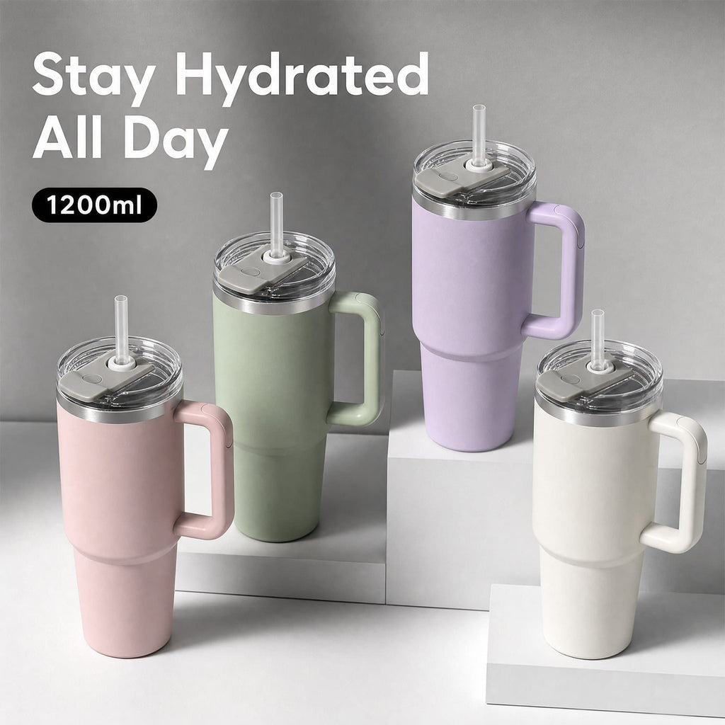 40oz (1200ml) Insulated Stainless Steel Tumbler with Handle – Leak-Proof, Triple-Wall Vacuum Travel Mug for Hot & Cold Drinks, Car Cup Holder Friendly, Sweat-Proof, BPA-Free